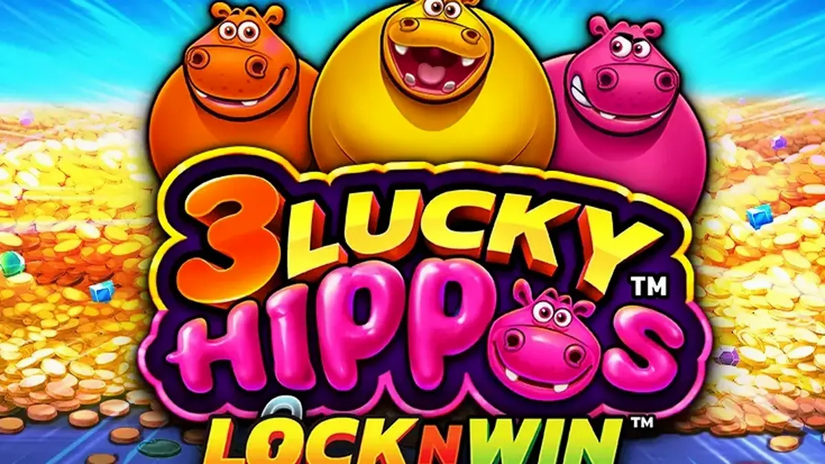 Tampilan visual ceria dari slot 3 Lucky Hippos dengan tema hewan yang penuh warna